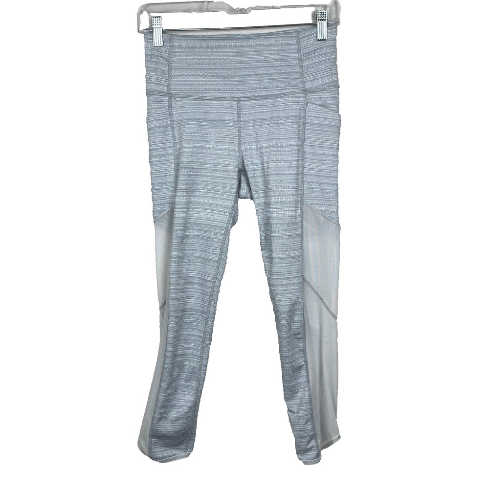 Athleta Leggings Small Jacquard Gray Chaturanga Capri Mesh Side Phone Pockets